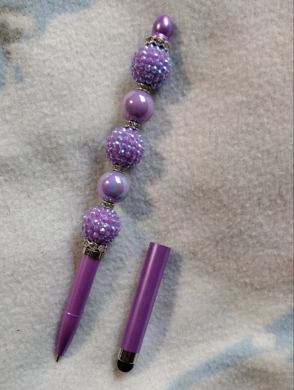 Purple Beaded Stylus Pen - Decorative Home Office Accessory